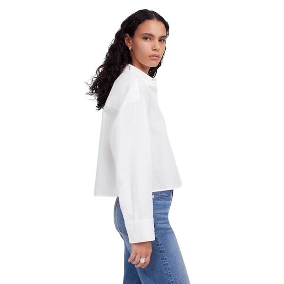 Madewell Linen Cotton Cropped Button-Up Shirt White NWT Size L - Picture 3 of 9